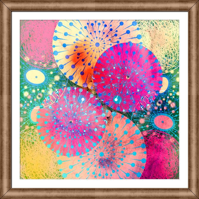 Framed and baguette paintings Hot pink circles