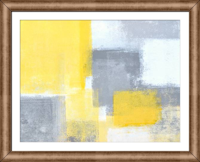 Framed and baguette paintings Yellow and grey