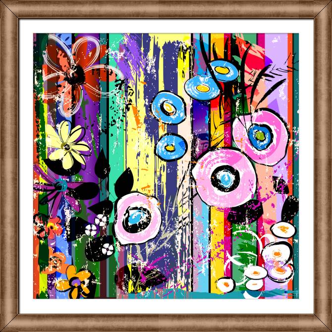 Framed and baguette paintings Bright graphics