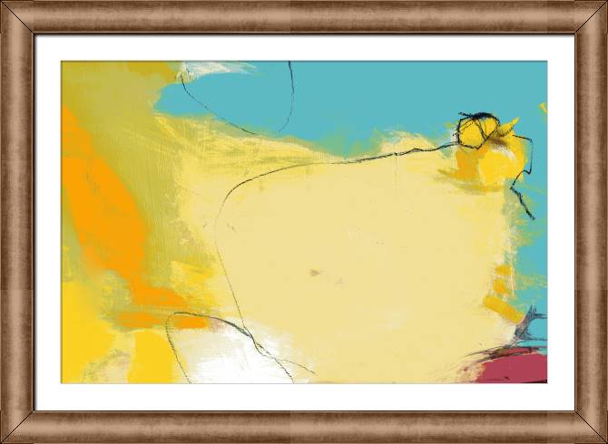 Framed and baguette paintings Yellow turquoise abstraction
