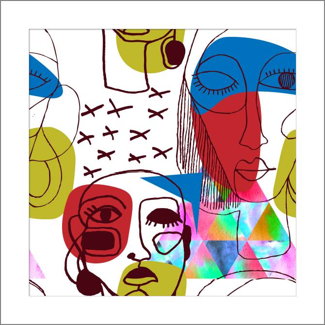 Купить и печать на заказ Картины, фото с паспарту Абстракция с лицами