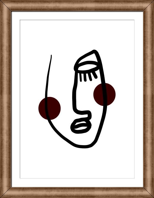 Framed and baguette paintings Line drawing of the face