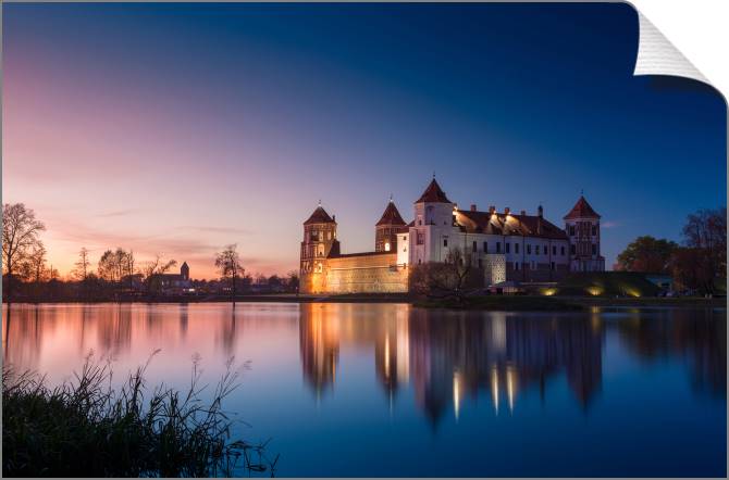 Купить и печать на заказ Картины на холсте Мирский замок ночью