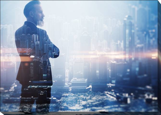 Paintings on canvas Businessman and city view