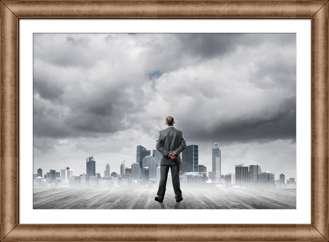 Framed and baguette paintings Businessman on city background