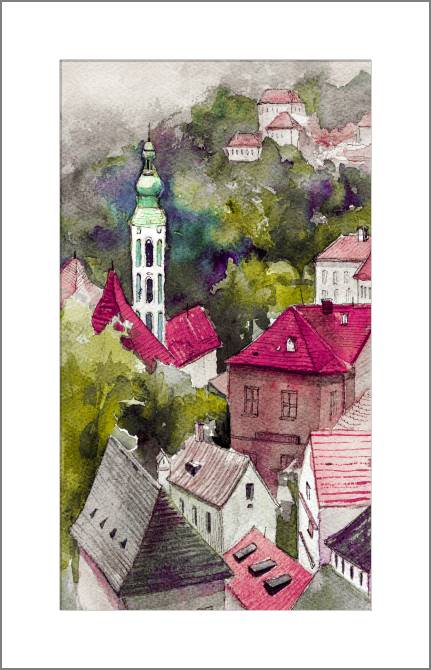 Купить и печать на заказ Картины, фото с паспарту Чешский город