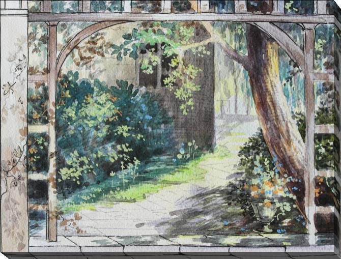 Картины на холсте Watercolor sketch with a gazebo