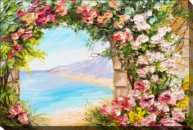 Картины на холсте Arch with flowers by the sea