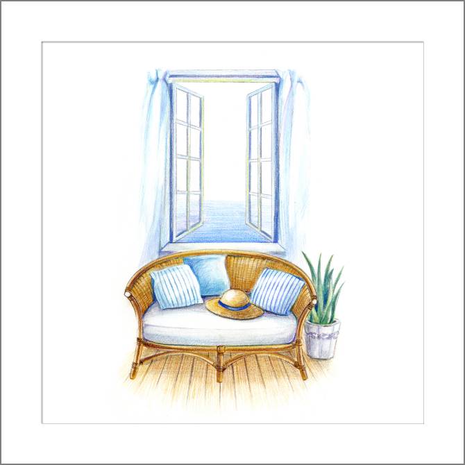 Купить и печать на заказ Картины, фото с паспарту Карандашный рисунок окна
