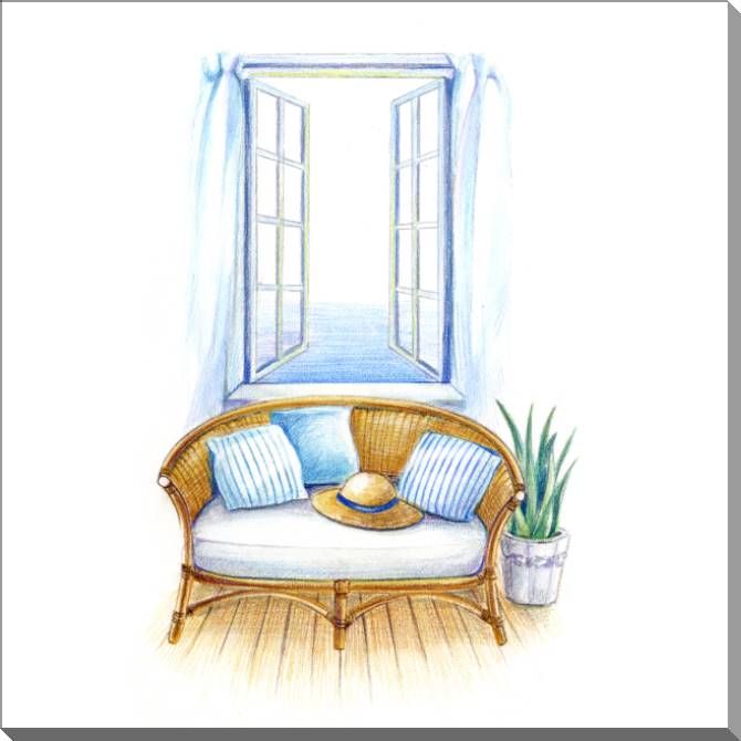 Купить и печать на заказ Картины на пластике, пеноркартоне Карандашный рисунок окна