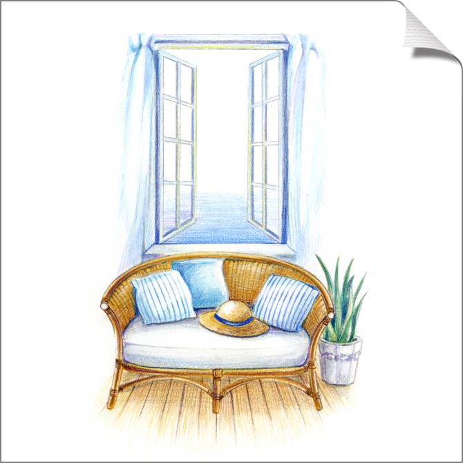 Купить и печать на заказ Картины на холсте Карандашный рисунок окна