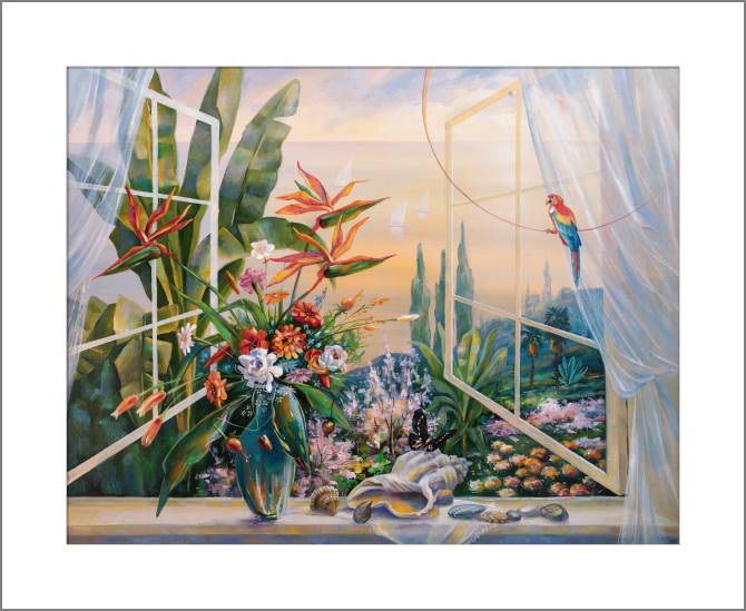 Купить и печать на заказ Картины, фото с паспарту Весенний вечер в Сочи