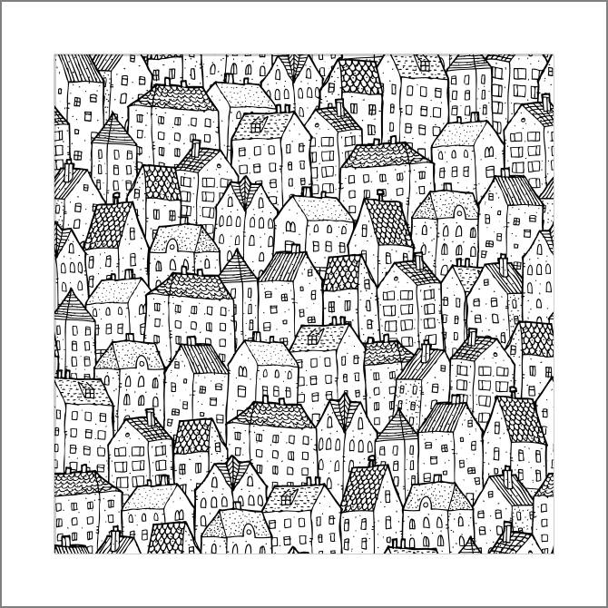 Купить и печать на заказ Картины, фото с паспарту Графичные дома