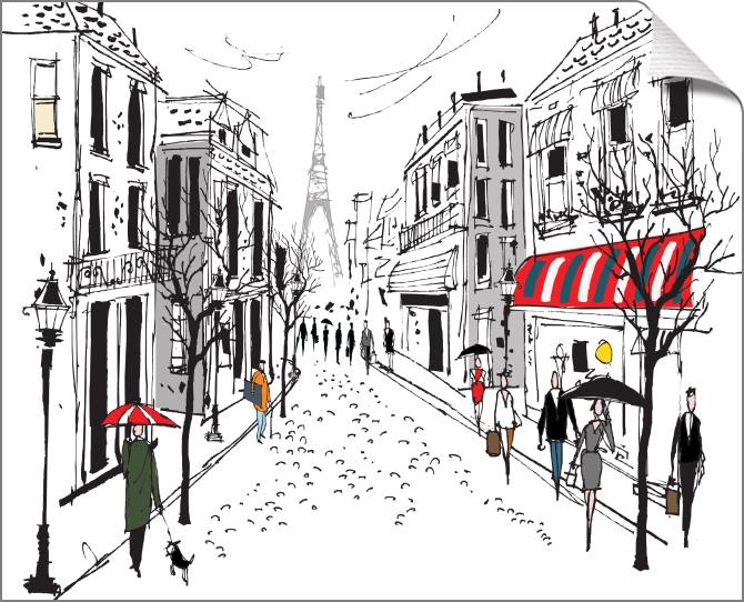 Купить и печать на заказ Картины на холсте Французская улица иллюстрация