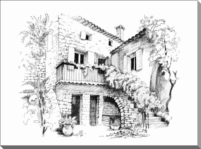 Купить и печать на заказ Картины на пластике, пеноркартоне Черно-белый эскиз пейзажа