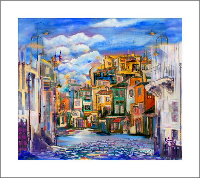 Купить и печать на заказ Картины, фото с паспарту Яркий маленький городок