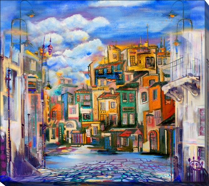Paintings on canvas A vibrant little town