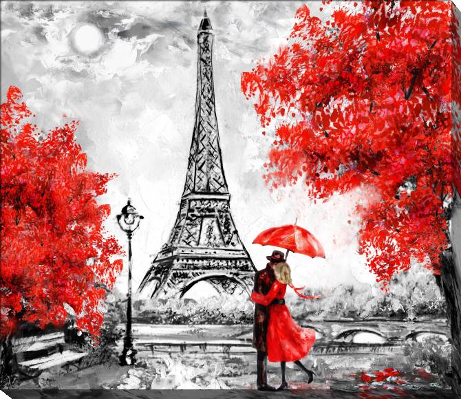 Paintings on canvas Couple under umbrella in Paris