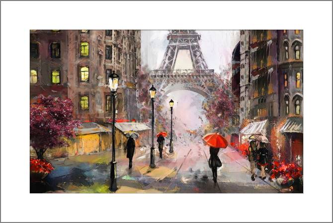 Купить и печать на заказ Картины, фото с паспарту Улица Парижа под дождем