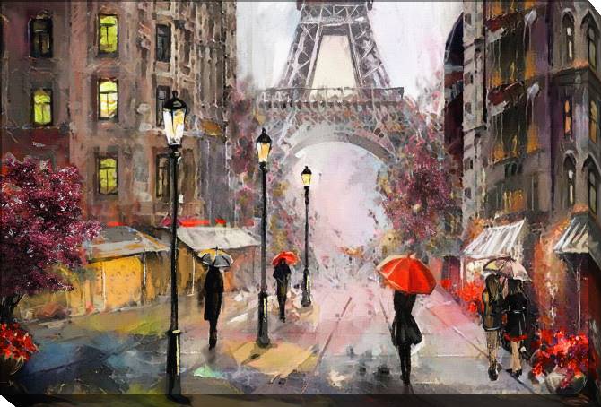 Paintings on canvas Paris street in the rain