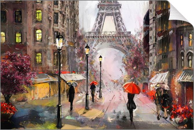 Купить и печать на заказ Картины на холсте Улица Парижа под дождем