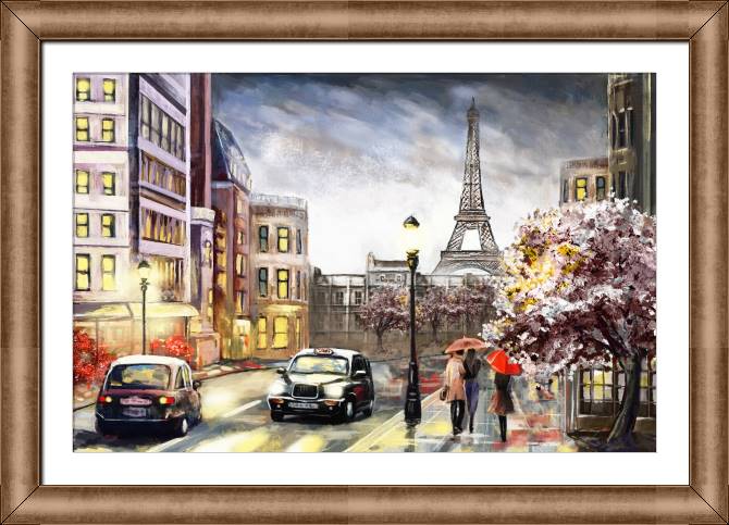 Framed and baguette paintings Paris in the rain