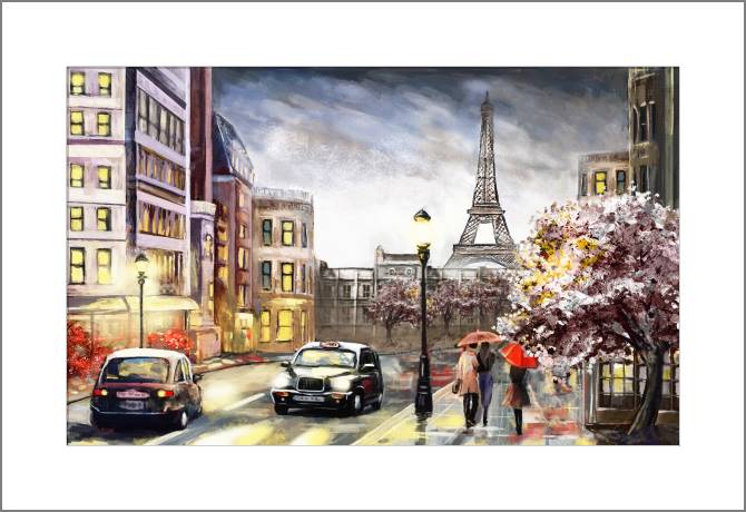 Купить и печать на заказ Картины, фото с паспарту Париж под дождем