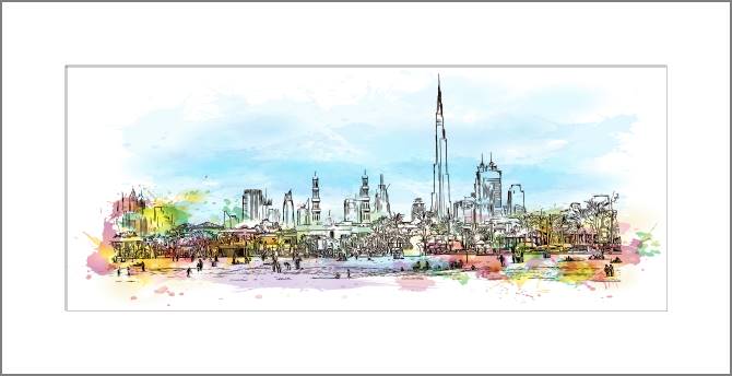 Купить и печать на заказ Картины, фото с паспарту Дубай цифровая иллюстрация
