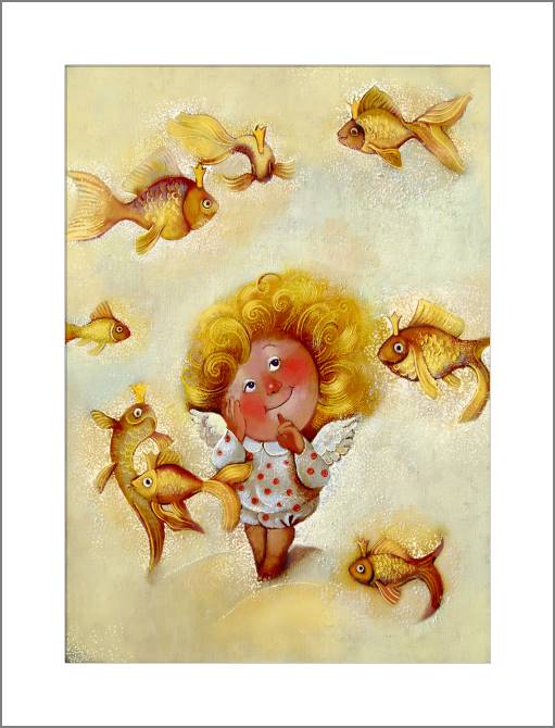 Купить и печать на заказ Картины, фото с паспарту Ангел и рыбки