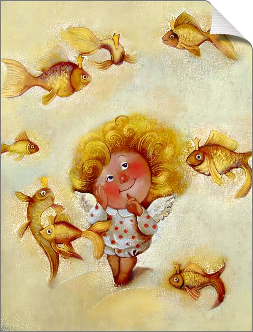 Купить и печать на заказ Картины на холсте Ангел и рыбки