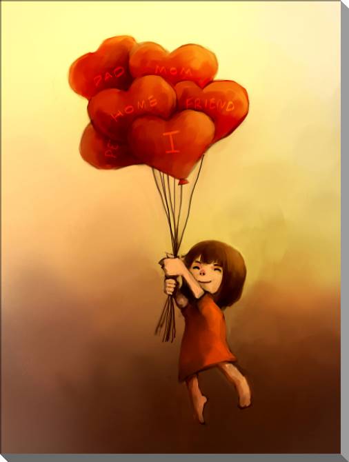 Купить и печать на заказ Картины на пластике, пеноркартоне Девочка с шариками