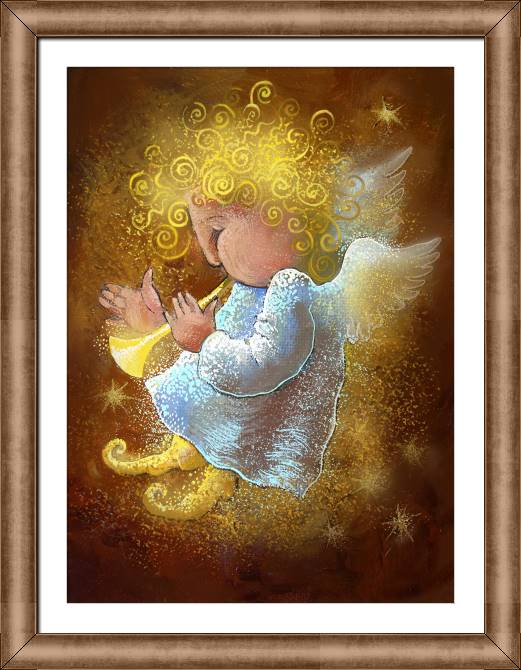 Framed and baguette paintings Angel on a brown background