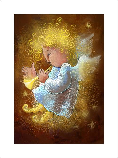 Купить и печать на заказ Картины, фото с паспарту Ангел на коричневом фоне
