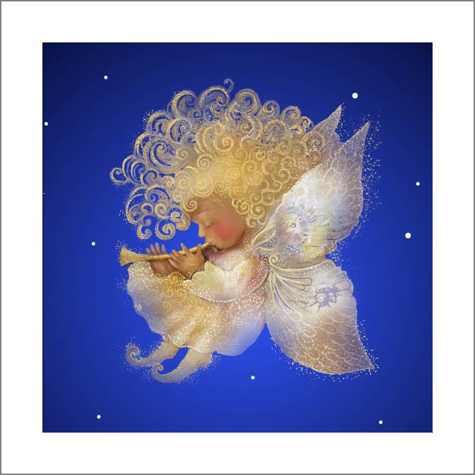 Купить и печать на заказ Картины, фото с паспарту Ангел на синем фоне
