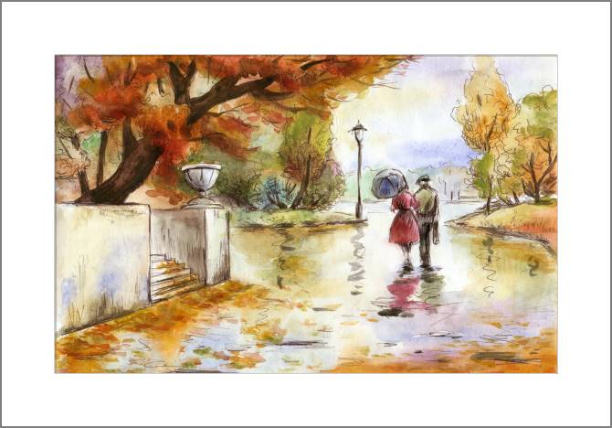 Купить и печать на заказ Картины, фото с паспарту Осень в парке