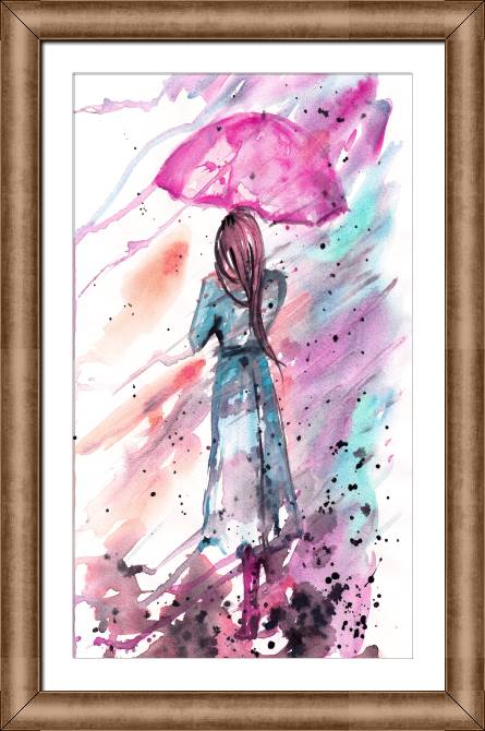 Купить и печать на заказ Репродукции картин Акварель девушка с зонтиком