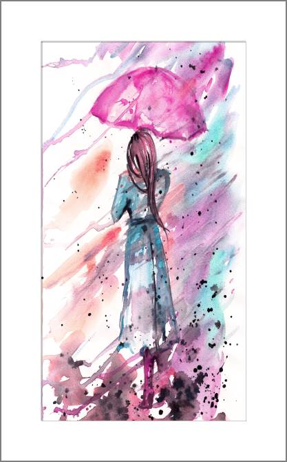 Купить и печать на заказ Картины Акварель девушка с зонтиком