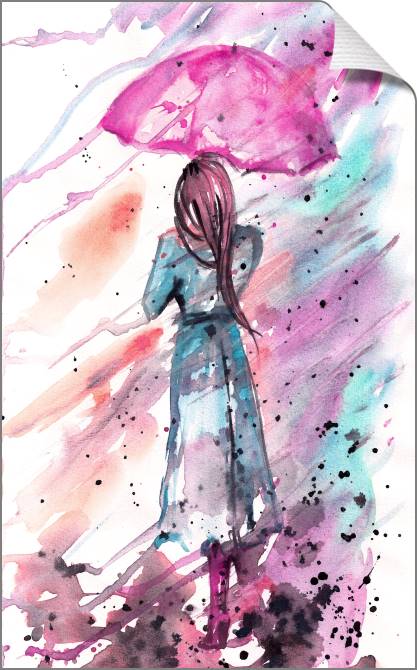 Картины на холсте Watercolor girl with umbrella