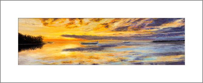 Купить и печать на заказ Картины, фото с паспарту Закат и озеро