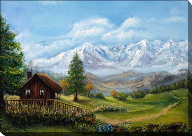 Paintings on canvas Mountain landscape with a house