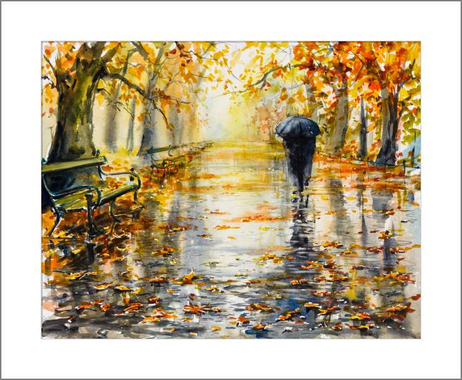 Купить и печать на заказ Картины, фото с паспарту Акварель мокрый асфальт