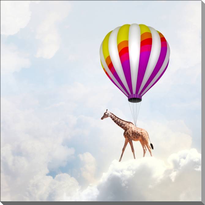 Купить и печать на заказ Картины на пластике, пеноркартоне Летающий жираф