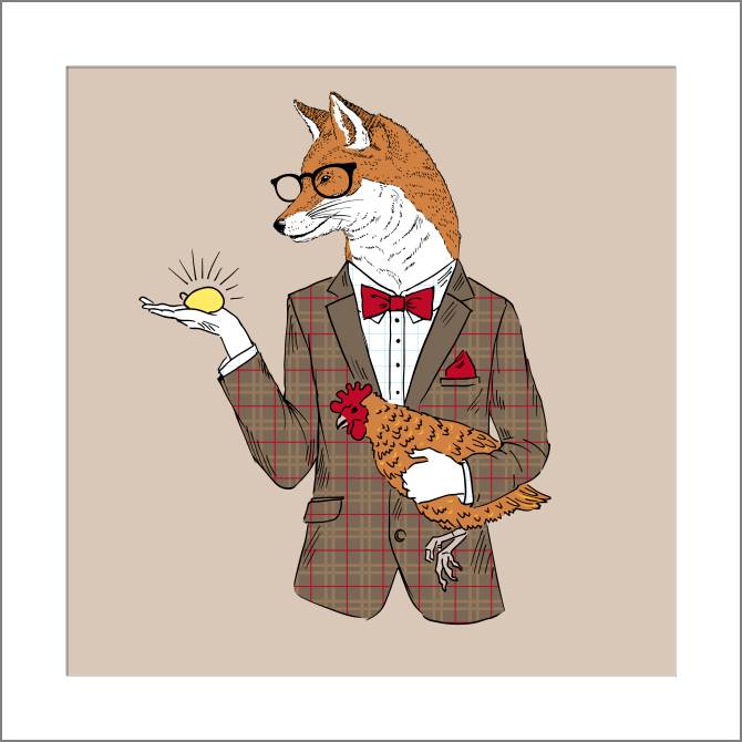 Купить и печать на заказ Картины, фото с паспарту Лис и курица