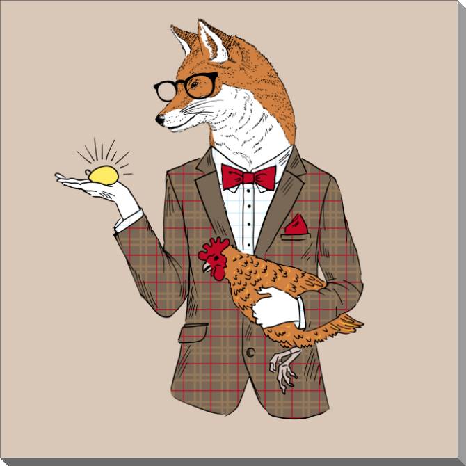 Купить и печать на заказ Картины на пластике, пеноркартоне Лис и курица