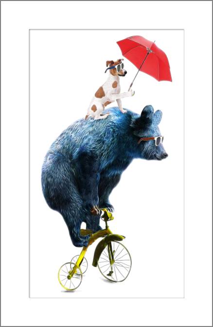 Купить и печать на заказ Картины, фото с паспарту Медведь на велосипеде