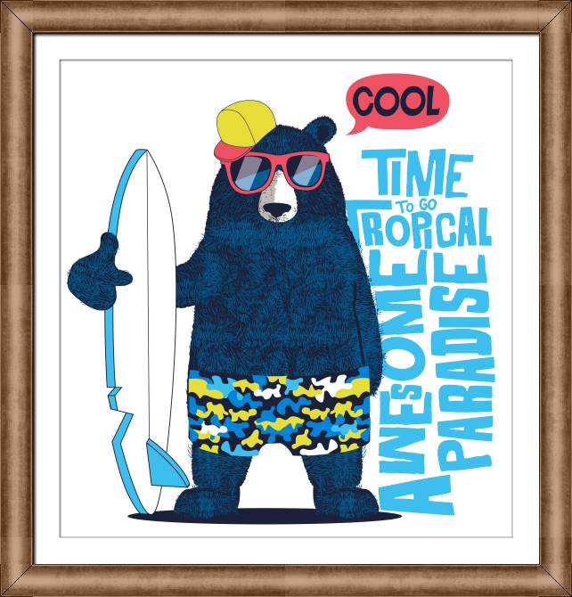 Framed and baguette paintings Bear-surfer