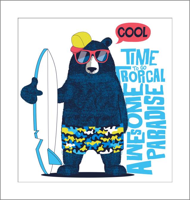 Купить и печать на заказ Картины, фото с паспарту Медведь-серфер