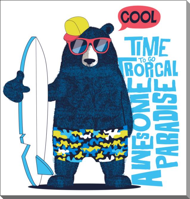 Купить и печать на заказ Картины на пластике, пеноркартоне Медведь-серфер