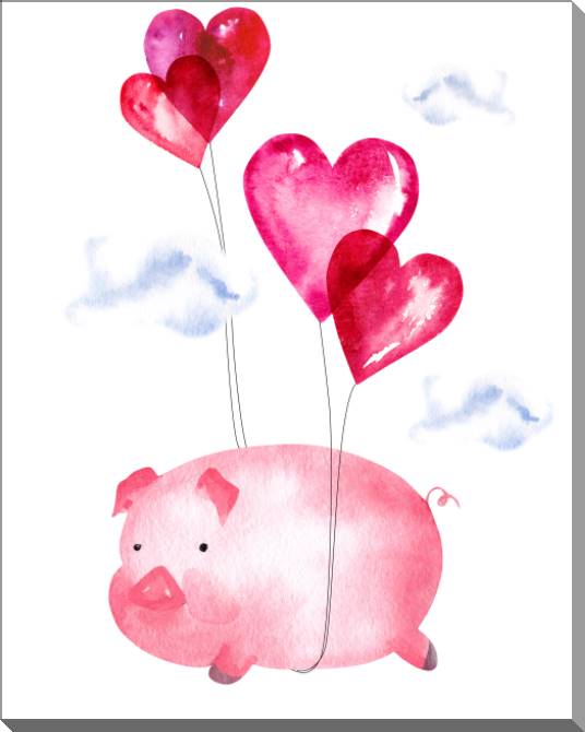 Купить и печать на заказ Картины на пластике, пеноркартоне Свинка и шарики