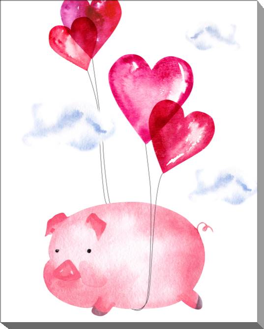 Paintings on canvas Pig and balls